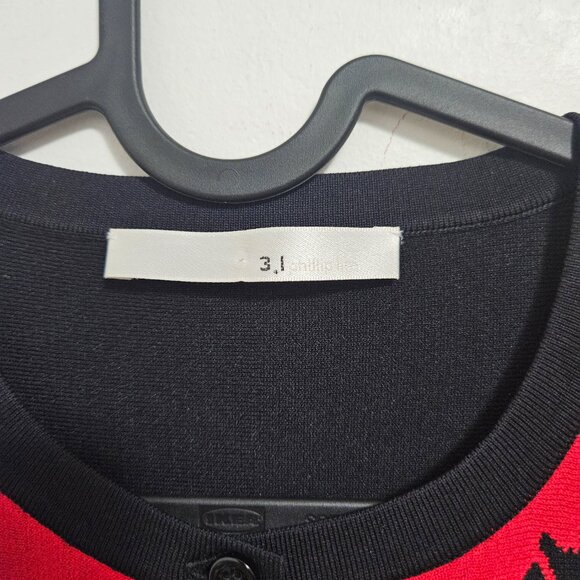 3.1 Philip Lim Peplum cardigan Women's Sz M Black  Red Pink Floral Designer - Picture 3 of 7